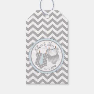 Chevron Blue Tie Bow-tie Baby Shower Gift Label