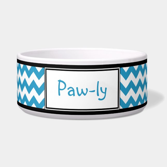 Chevron Blue & White Personalised Dog Bowl (Front)
