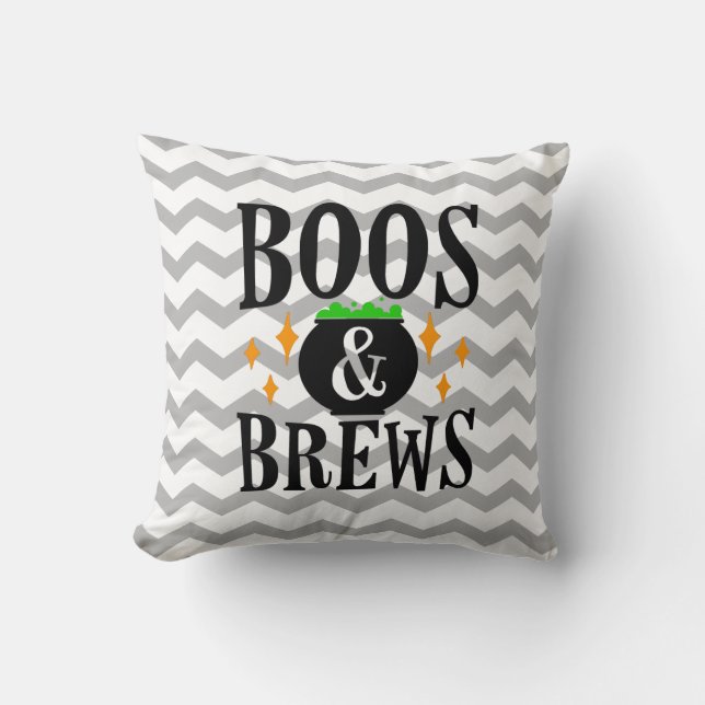 Chevron Boos and Brews Halloween Cushion (Front)