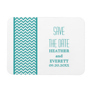 Chevron Border Save the Date Magnet, Teal Magnet