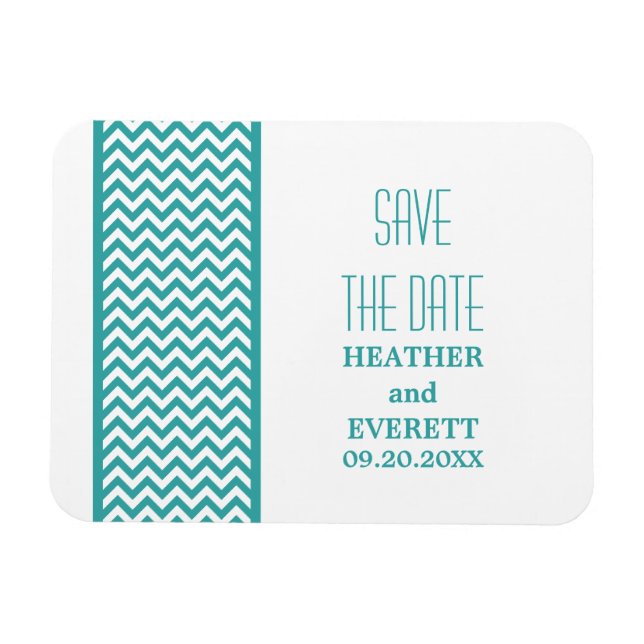Chevron Border Save the Date Magnet, Teal Magnet (Horizontal)