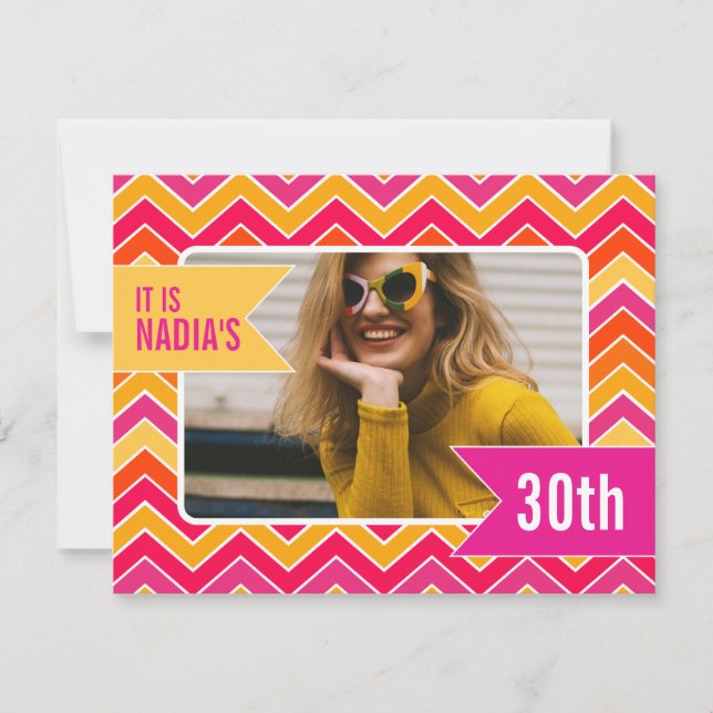 Chevron bright photo 30th birthday party invite (Front)