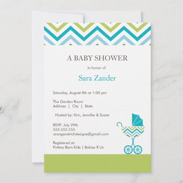 Chevron Carriage Baby Shower Invitation  |  Boy (Front)