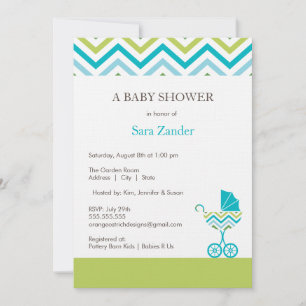 Chevron Carriage Baby Shower Invitation     Boy
