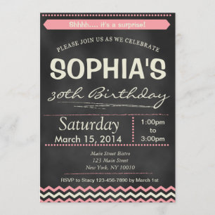 Chevron Chalkboard Surprise Birthday Invitation