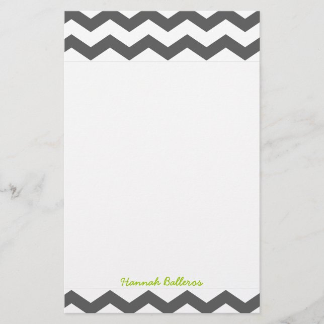 Chevron Charcoal Grey Zigzag Stripes Personalised Stationery (Front)
