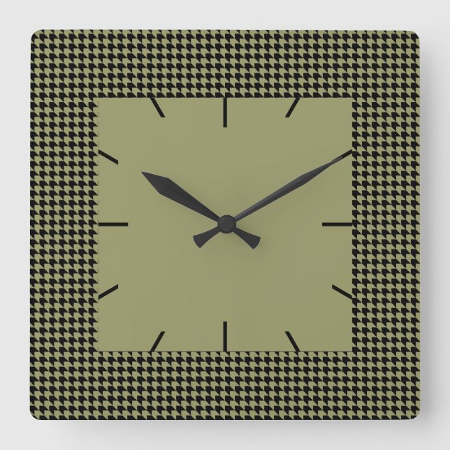 Chevron Checks Avocado and Black Square Wall Clock (Front)
