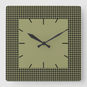Chevron Checks Avocado and Black Square Wall Clock