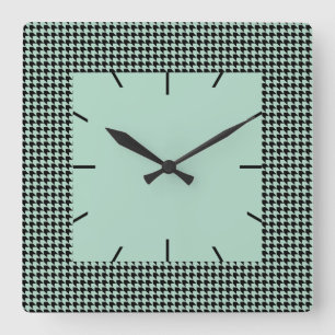 Chevron Checks Seafoam and Black Square Wall Clock