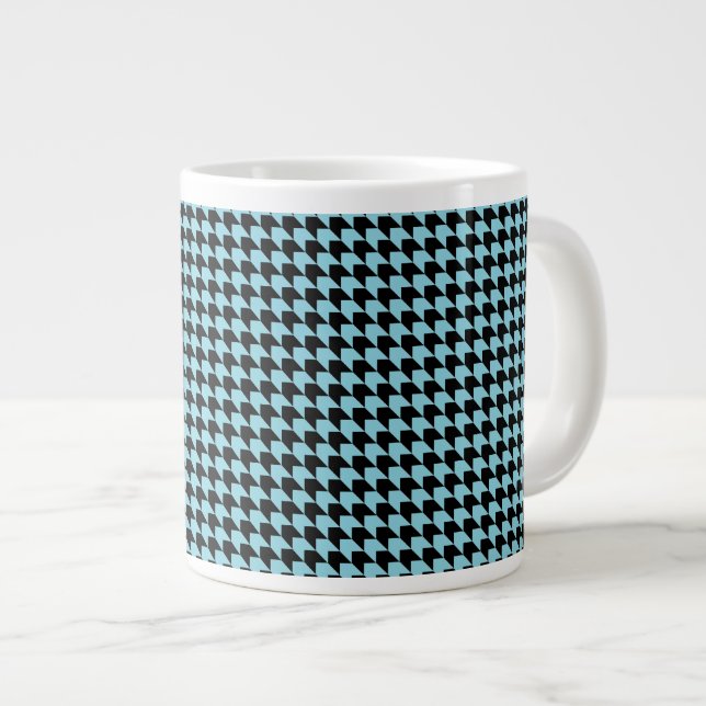 Chevron Checks Sky and Black Large Coffee Mug (Front Right)