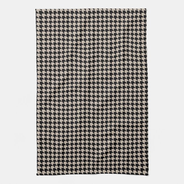 Chevron Checks Tan and Black Tea Towel (Vertical)