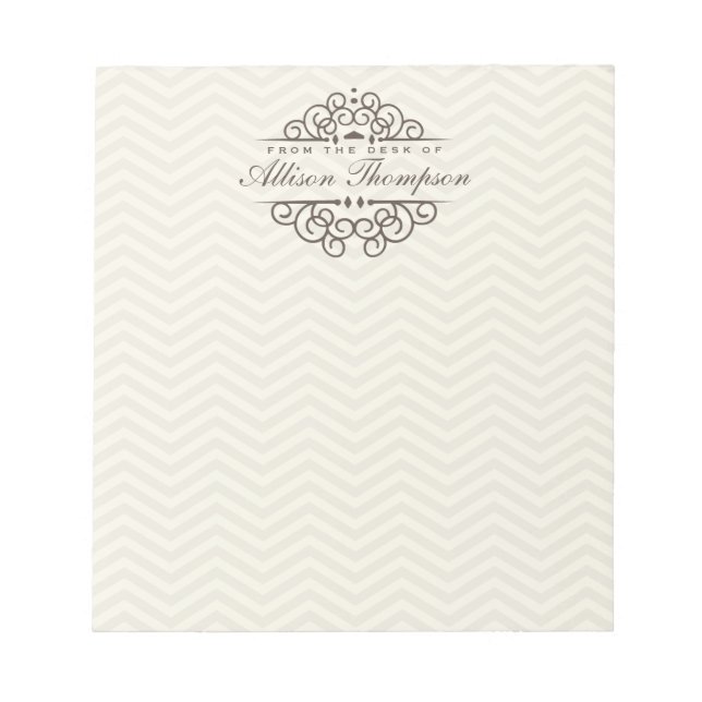 Chevron Chic Personalised Desk Notepad | Beige (Front)