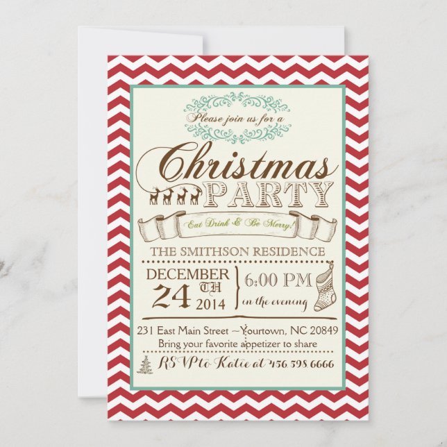 Chevron Christmas Party Invitation (Front)