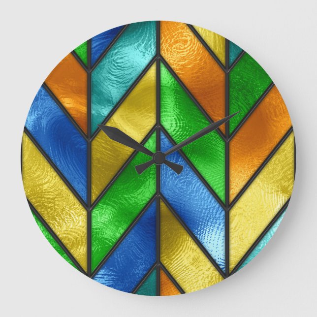 Chevron Coloured Glass Texture Large Clock (Front)