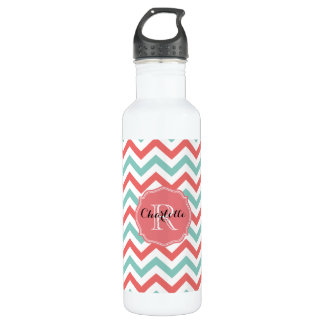 Chevron Coral and Aqua Custom Name 710 Ml Water Bottle