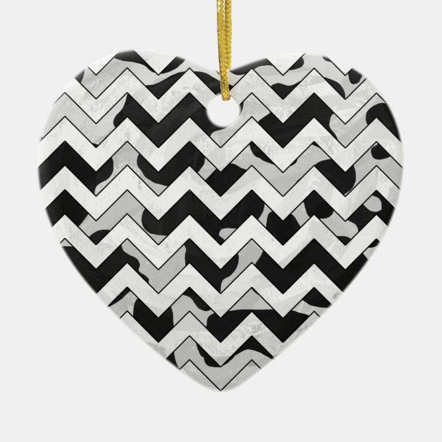 Chevron Cow Black and White Ceramic Tree Decoration (Front)