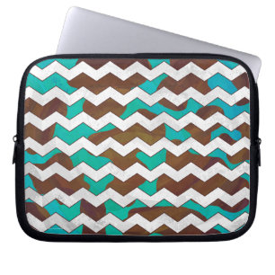 Chevron Cow Brown and Teal Print Laptop Sleeve