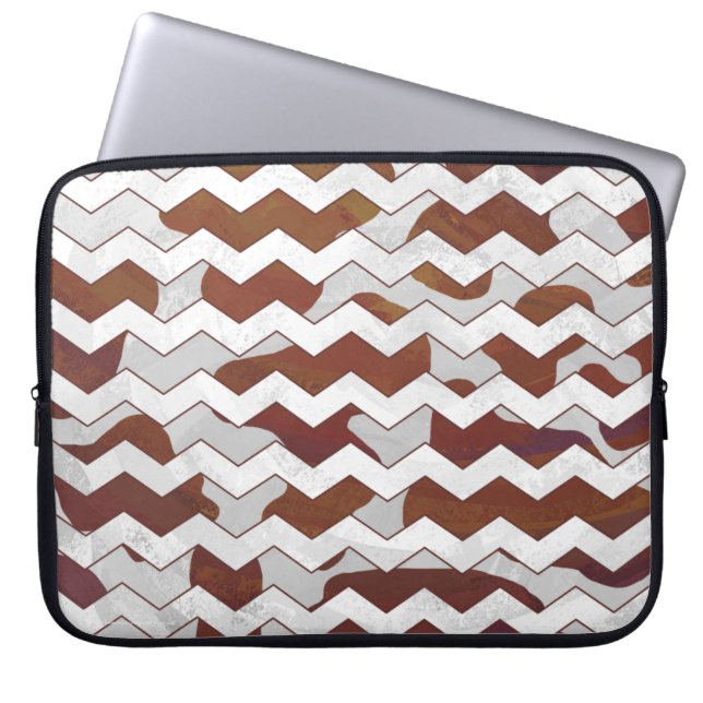 Chevron Cow Brown and White Print Laptop Sleeve (Front)