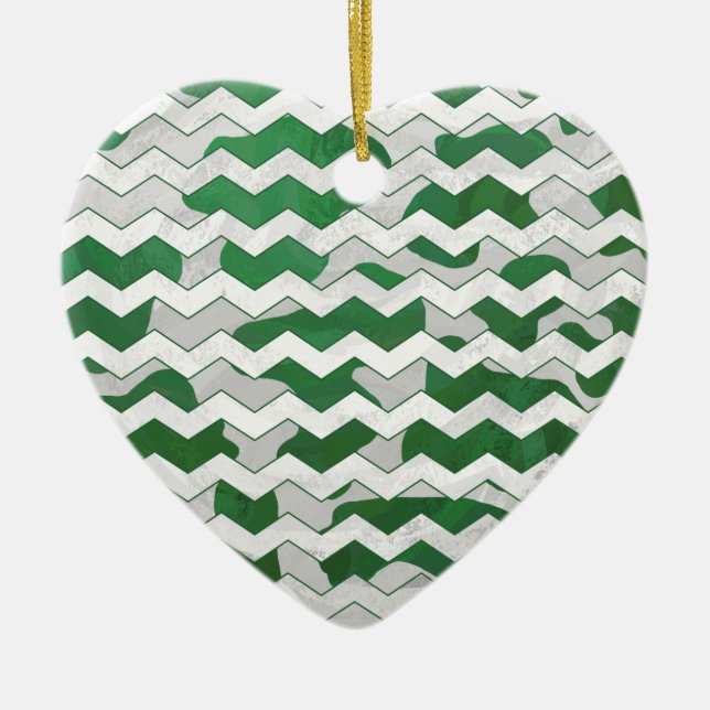 Chevron Cow Green and White Print Ceramic Tree Decoration (Front)