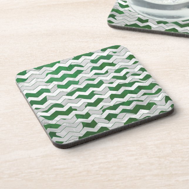 Chevron Cow Green and White Print Coaster (Left Side)