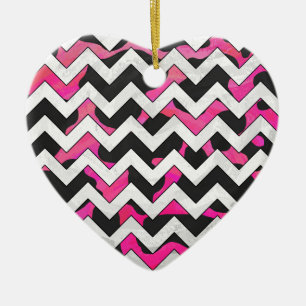 Chevron Cow Hot Pink and Black Print Ceramic Tree Decoration