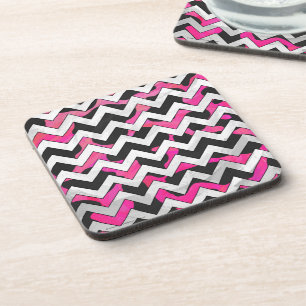 Chevron Cow Hot Pink and Black Print Coaster