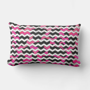 Chevron Cow Hot Pink and Black Print Lumbar Cushion