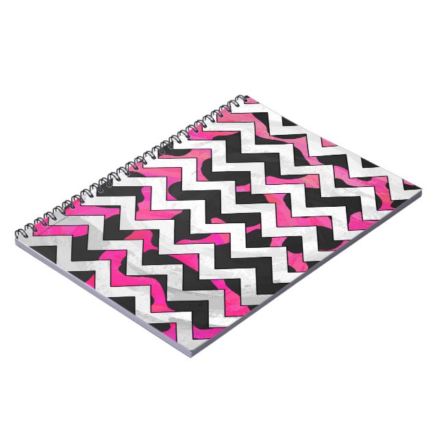 Chevron Cow Hot Pink and Black Print Spiral Notebook (Left Side)