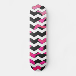Chevron Cow Pink and Black Skateboard