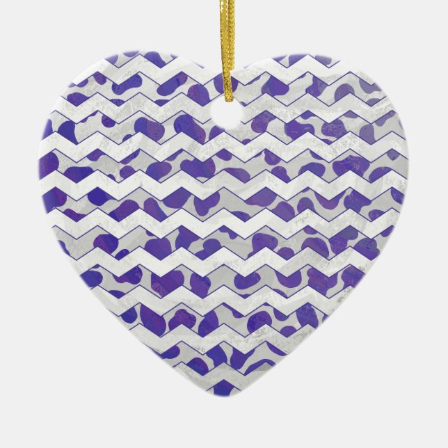 Chevron Dalmatian Purple and White Ceramic Tree Decoration (Front)