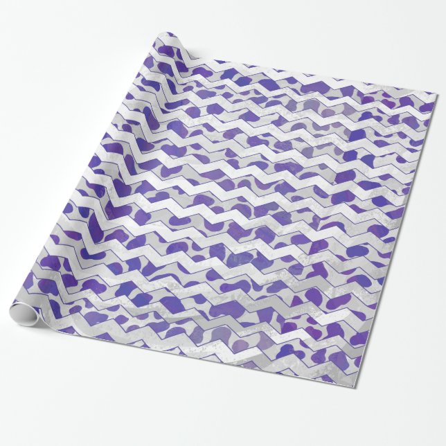 Chevron Dalmatian Purple and White Wrapping Paper (Unrolled)
