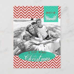 Chevron Damask Christmas Photo Postcard