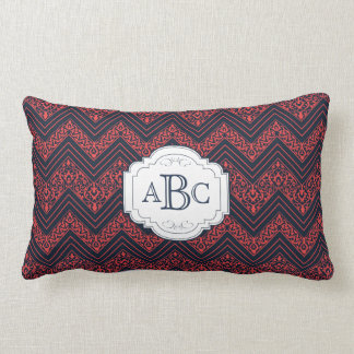 Chevron Damask (Navy,Red) Personalised Monogram Lumbar Cushion