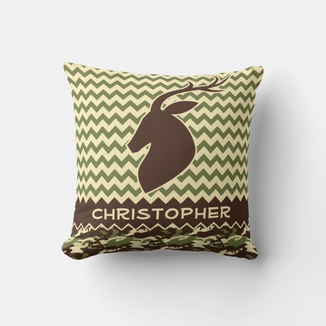 Chevron Deer Buck Camouflage Personalise Cushion (Front)