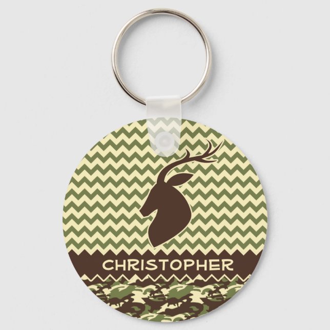 Chevron Deer Buck Camouflage Personalise Key Ring (Front)