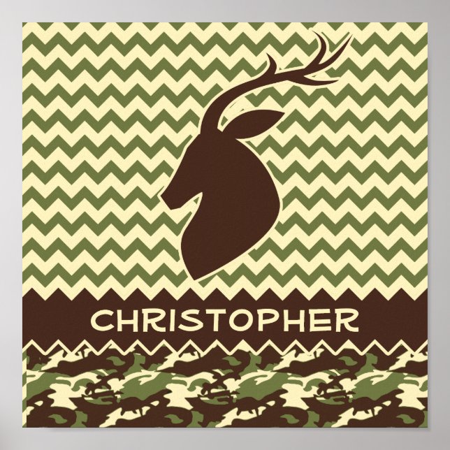 Chevron Deer Buck Camouflage Personalise Poster (Front)