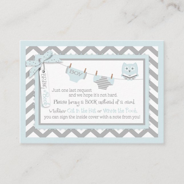 Chevron Diaper Tie Jumper Owl Bring a Book Card (Front)