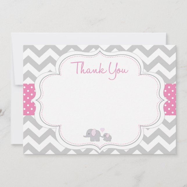 Chevron Elephant Baby Shower Thank You Card (Front)