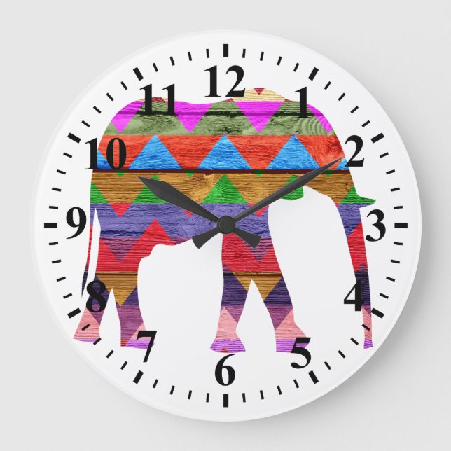 Chevron Elephant Pattern Large Clock (Front)