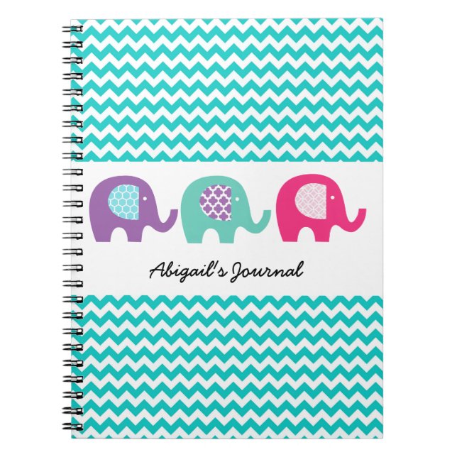 Chevron Elephants on Parade Personalised Notebook (Front)