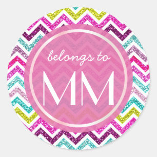 Chevron Faux Glitter Bling Coloful Girly DIY Tags