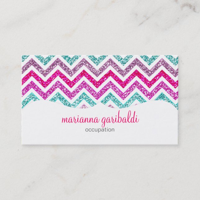 Chevron Faux Glitter Rainbow Coloful Girly Bling Business Card (Front)