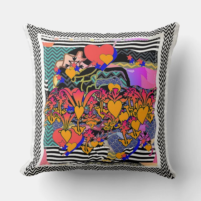 Chevron Floral Hearts Cushion (Front)