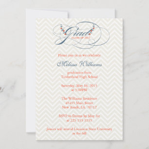 Chevron & Flowers Graduation Invitation