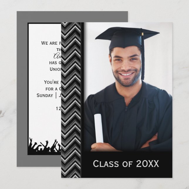 Chevron Frame With Graduation Photo Invitation (Front/Back)