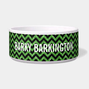 Chevron Glitter Look Dog Bowl