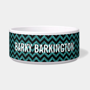 Chevron Glitter Look Dog Bowl