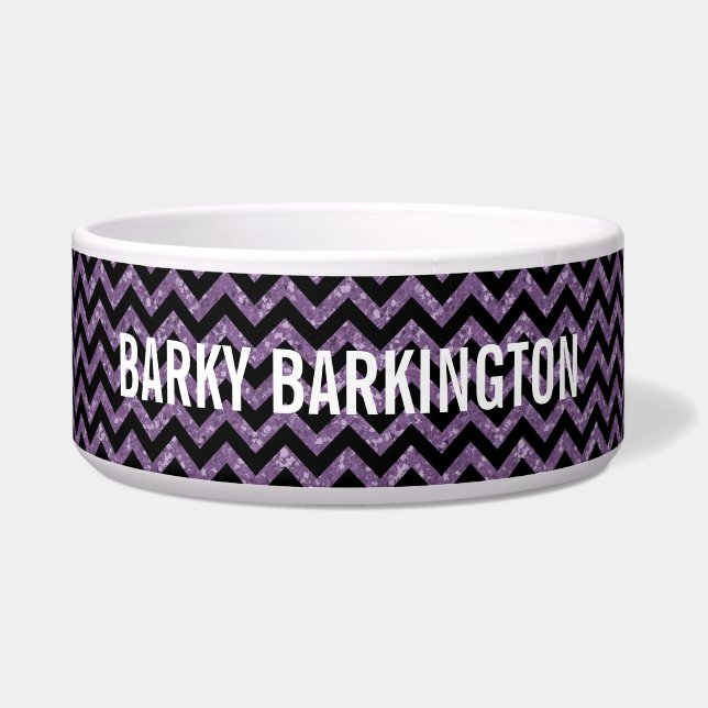 Chevron Glitter Look Dog Bowl (Front)