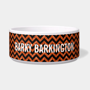 Chevron Glitter Look Dog Bowl