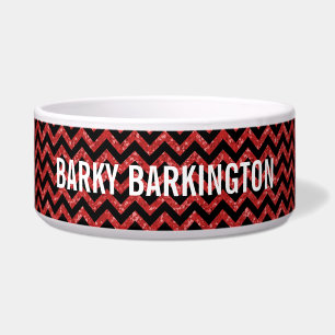 Chevron Glitter Look Dog Bowl